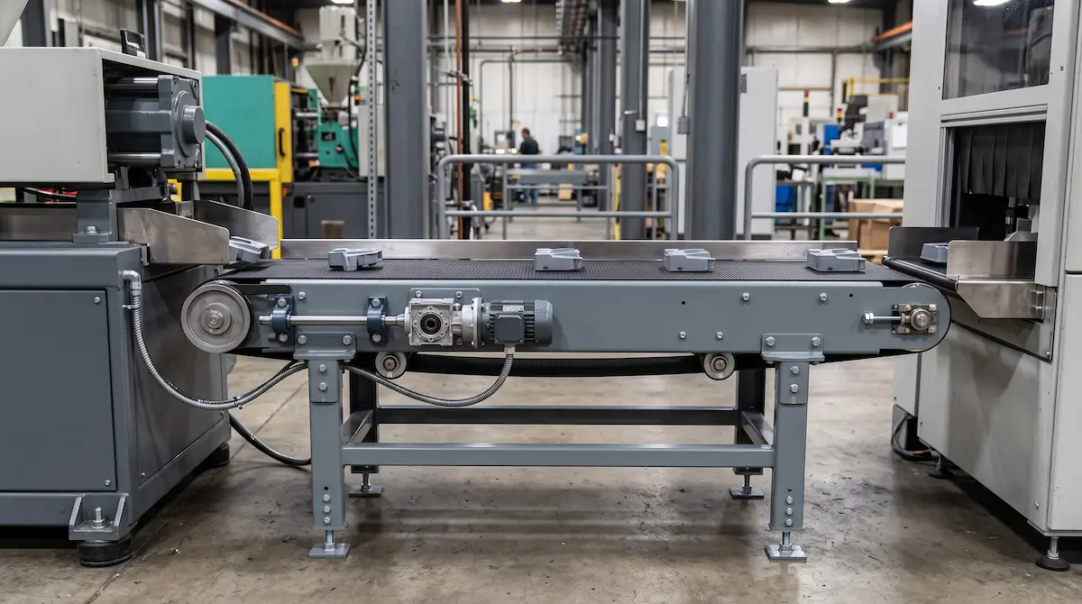 Compact conveyor di antara mesin produksi