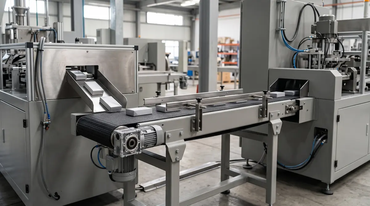 Conveyor penghubung dua mesin produksi