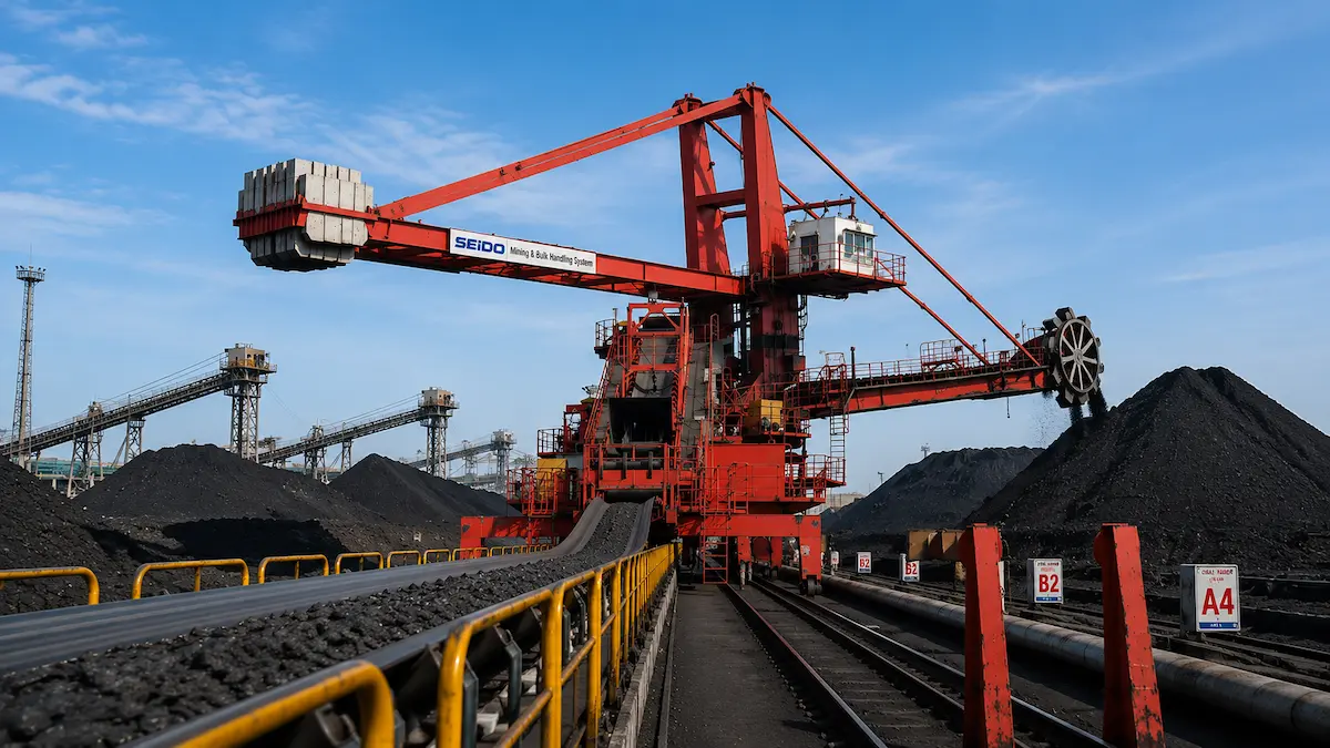Conveyor tambang untuk pemindahan batubara di area stockpile