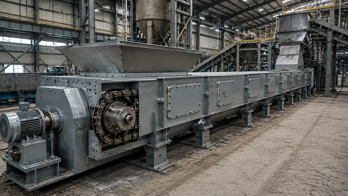 Drag chain conveyor untuk material curah