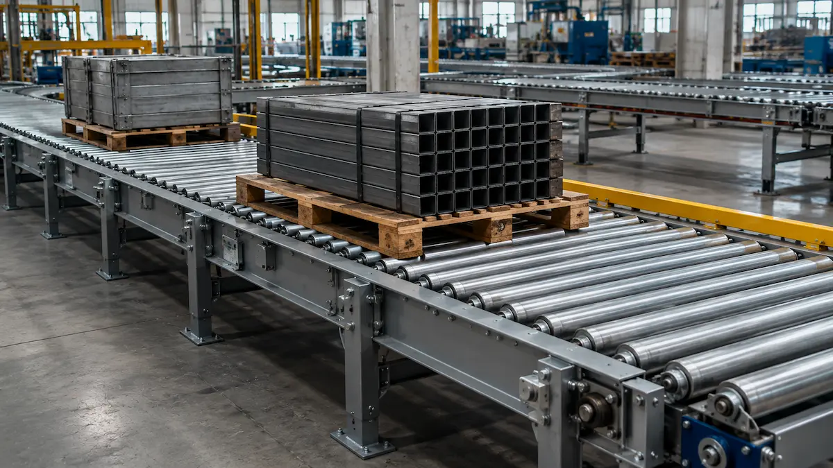 Heavy duty roller conveyor untuk material dan pallet