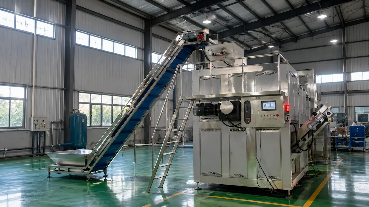 Mesin conveyor untuk lini produksi dan material handling di pabrik
