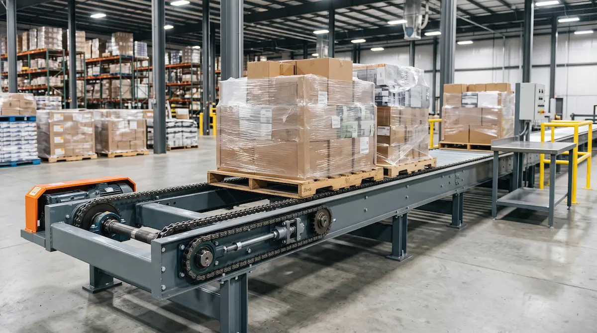 Pallet chain conveyor untuk pemindahan beban