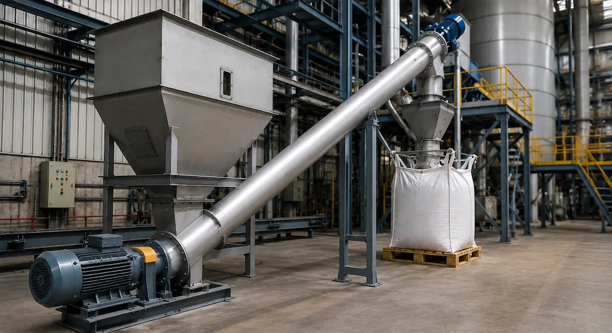 Screw conveyor untuk pemindahan material curah pada sistem material handling industri