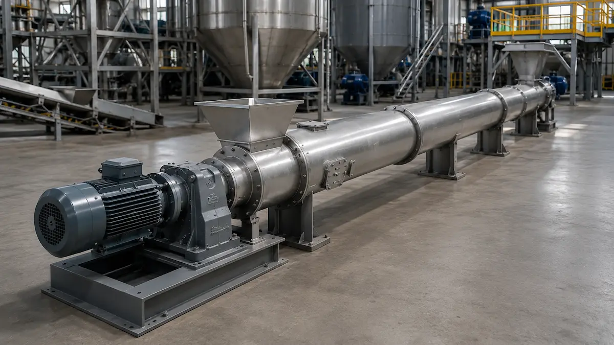 Tubular screw conveyor dengan housing berbentuk tabung