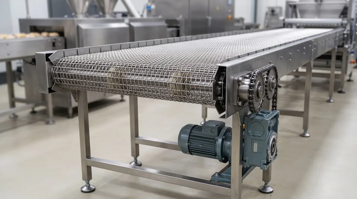 Wire Mesh Conveyor Stainless untuk Proses Industri Wire mesh conveyor stainless untuk proses produksi industri